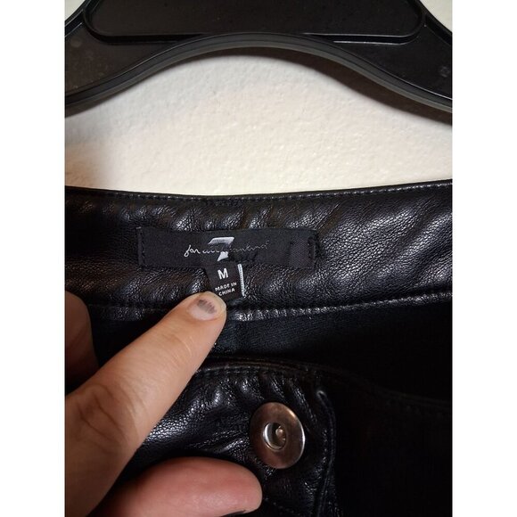 7 For All Mankind Black Faux Leather Pants Straight Cut Y2K Club Party Sz Medium - Picture 4 of 7